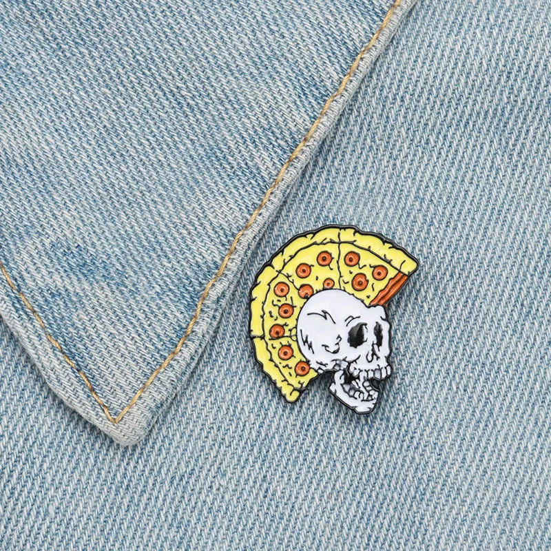 

Pizza Skull Pins Skull Enamel Pins Pizza Brooch Badges Custom Brooches Pastel Lapel Pin Denim Shirt Jewelry for Men Women Pizza