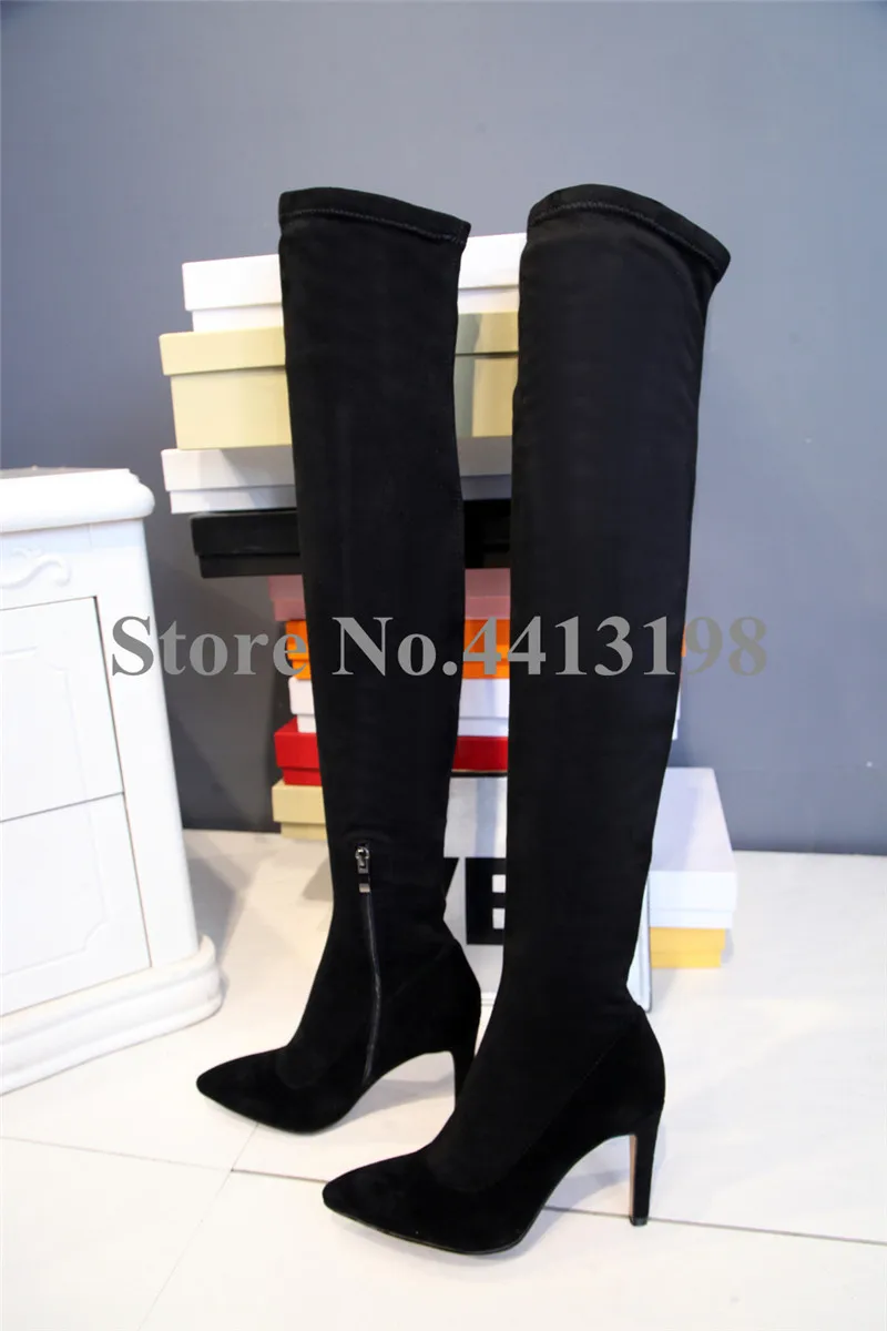 Spitz Hohe Picture As knie Schwarz Für Dünne Wildleder Europäischen Frauen Neueste Schuhe herbst Über Oberschenkel die Frühjahr Fersen Stiefel Zip Xq1tggWHwB