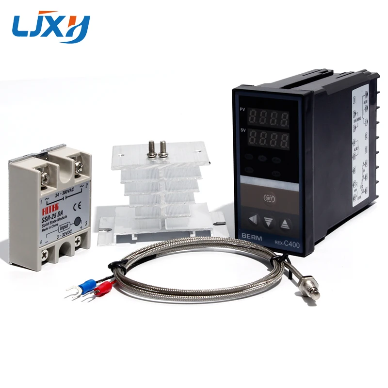 LJXH двойной цифровой PID контроллер температуры REX-C400+ 25DA/40DA/75DA твердотельное реле+ 1 м M6 резьба K термопары+ радиатор