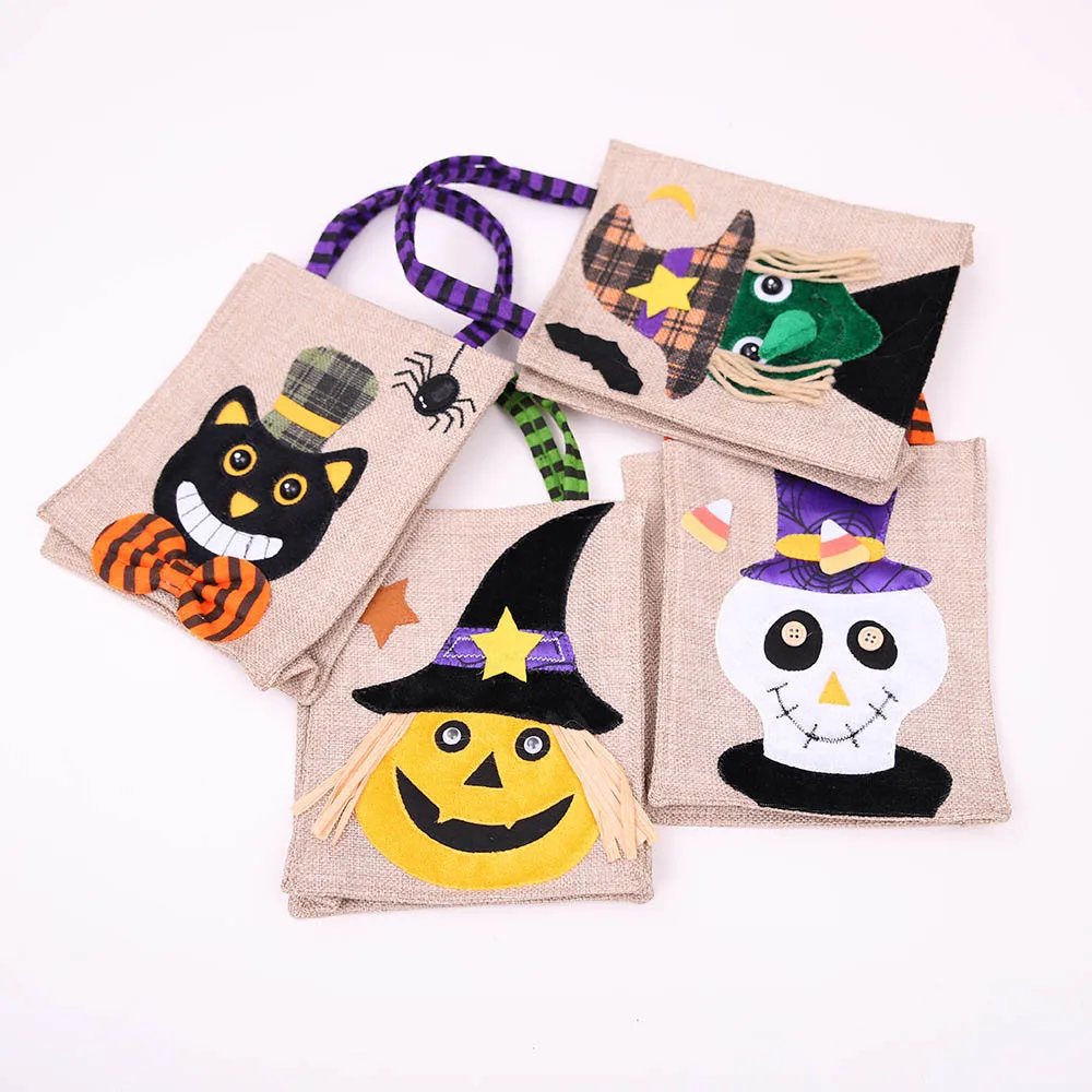 

Halloween Linen Candy Bags Creative Cartoon Designer Holiday Festival Decor Bags Pumpkin Cat Children Evening Gift Bags ZY068