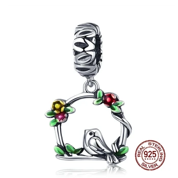 

MOWIMO 100% 925 Sterling Silver Spring Flower Bird Cage Charms Beads Fit Original Silver Bracelets Pendant DIY Jewelry BKC645