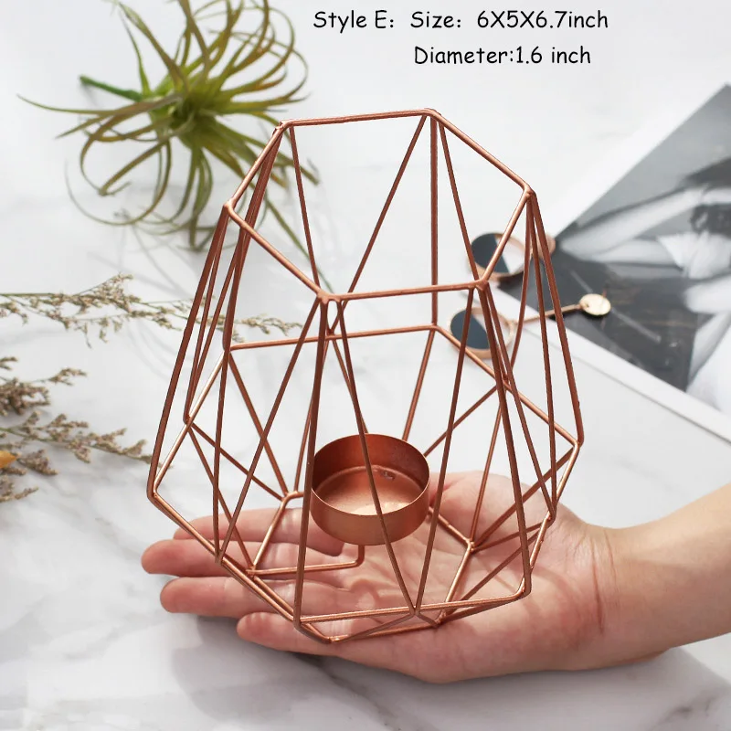 L142-KAYIYO Rose Gold Metal Candle Holders Dinner Table Desk Props Furniture Romantic Candlestick Geometric lines Iron Art Creative Decorations (6)