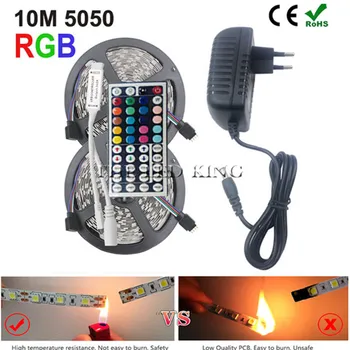 

RGB LED Strip Light 12V SMD 5050 Flexible Ribbon Stripe DC 12V RGB Diode Tape fita de 5M 10M 15M with IR Controller Adapter Set