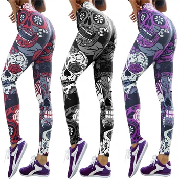 

Skull Leggings high waist Pants Women Sports Pants Fitness Running Sexy Push Up Gym clothing Wear Elastic Slim Workout Leggings