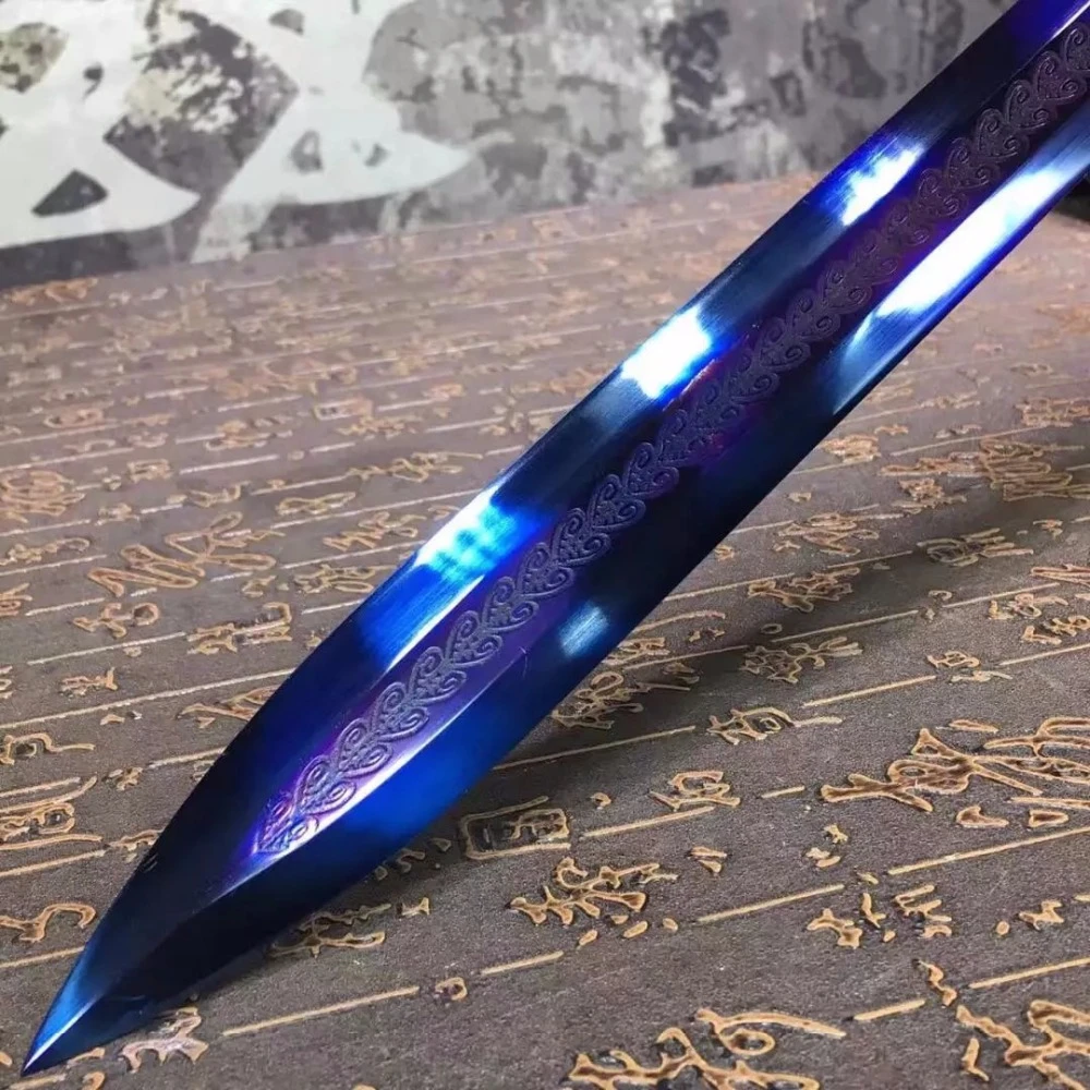 Handle Forging Sword Katana Blue Manganese Steel Blade Ebony Scabbard Full Tang