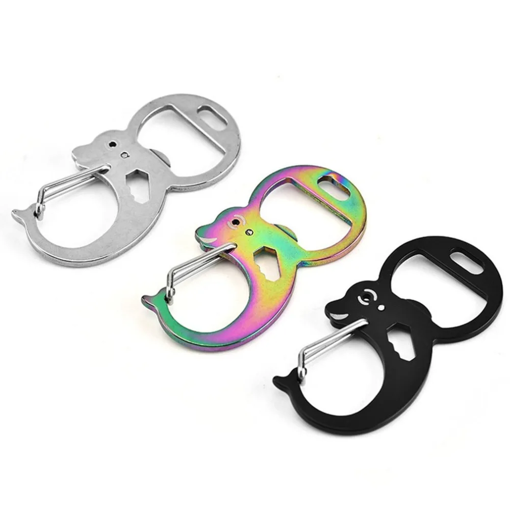 

Multifunctional Stainless Steel Keychain Creative Dolphin Carabiner Bottle Opener Outdoor Products EDC Tool Random Color