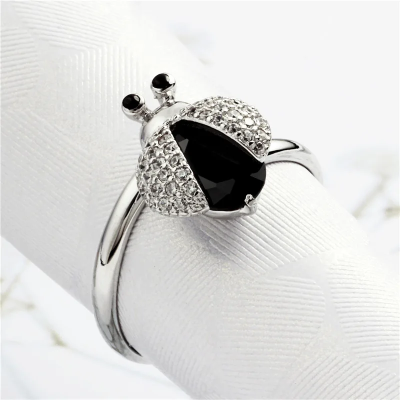 Ladybug open ring 100% Sterling 925 silver Jewelry Vintage Adjustable rings for women girl gift free size