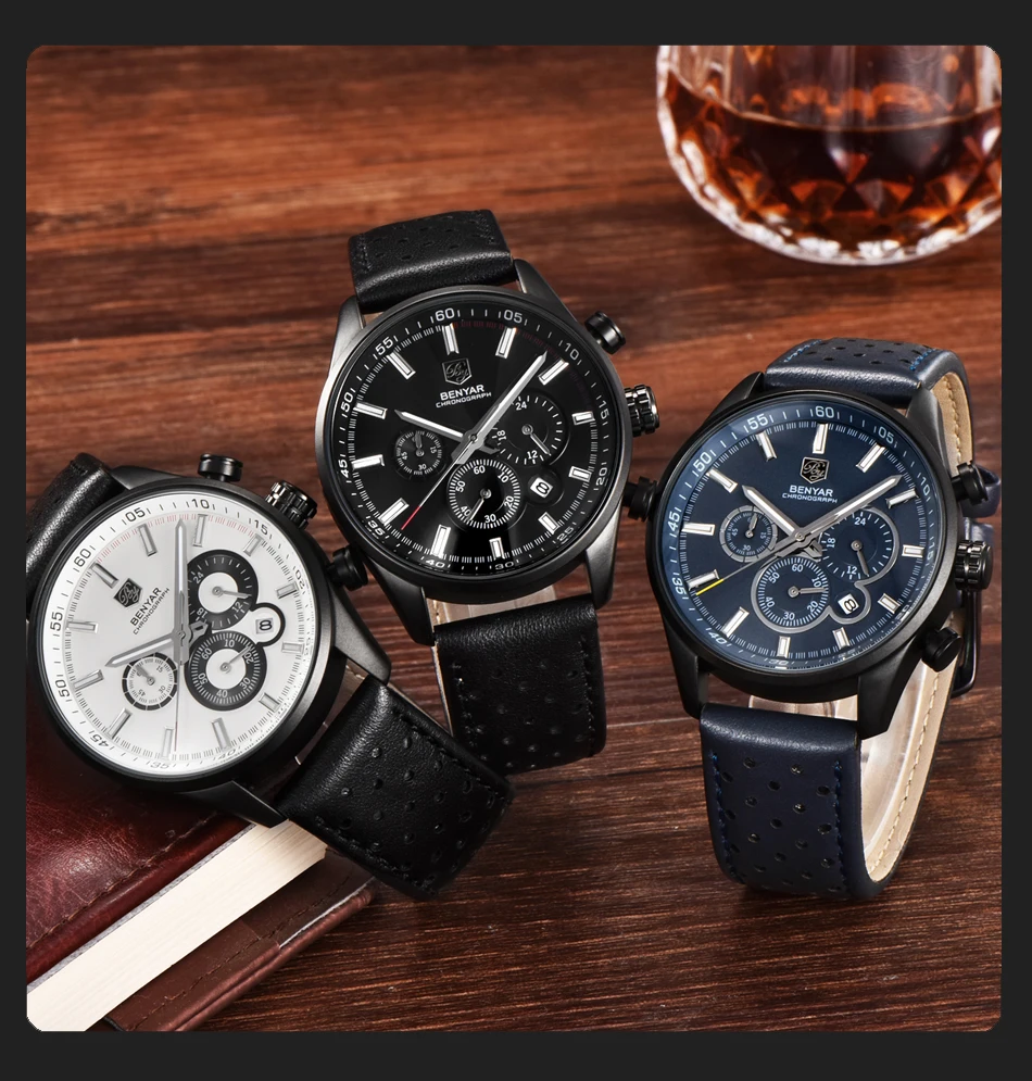 Reloj Hombre BENYAR модные хронограф спортивные мужские часы лучший бренд класса люкс военные кварцевые часы Relogio Masculino