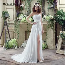 Sexy Split Cheap White A-Line Sweetheart Beaded Pleated Wedding Dresses 2017 Formal Women Garden Bridal Gowns vestido de noiva
