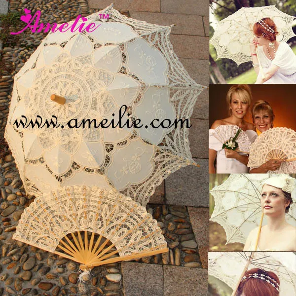 

Free Shipping Cotton Lace Parasol Sun Umbrella Wedding Party Lace Umbrella