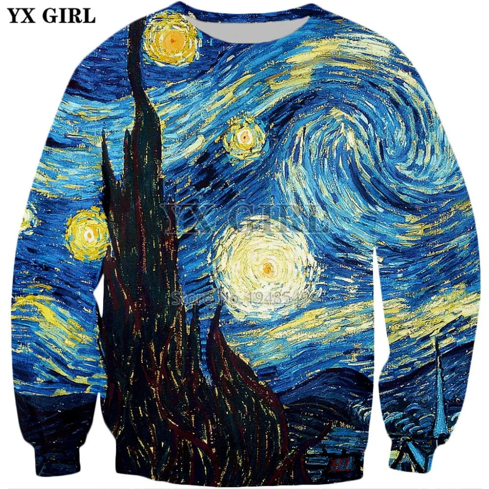 

YX GIRL Drop shipping 2018 New Fashion Sweatshirt Starry Night By Vincent Van Gogh 3D Print Men's Women's Casual Pullovers WZ-22