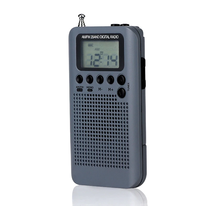 Мини ЖК-дисплей цифровой FM/AM радио динамик с функцией отображения времени 3,5 мм портативное минирадио Ручной цифровой FM динамик плеер - Цвет: Gray