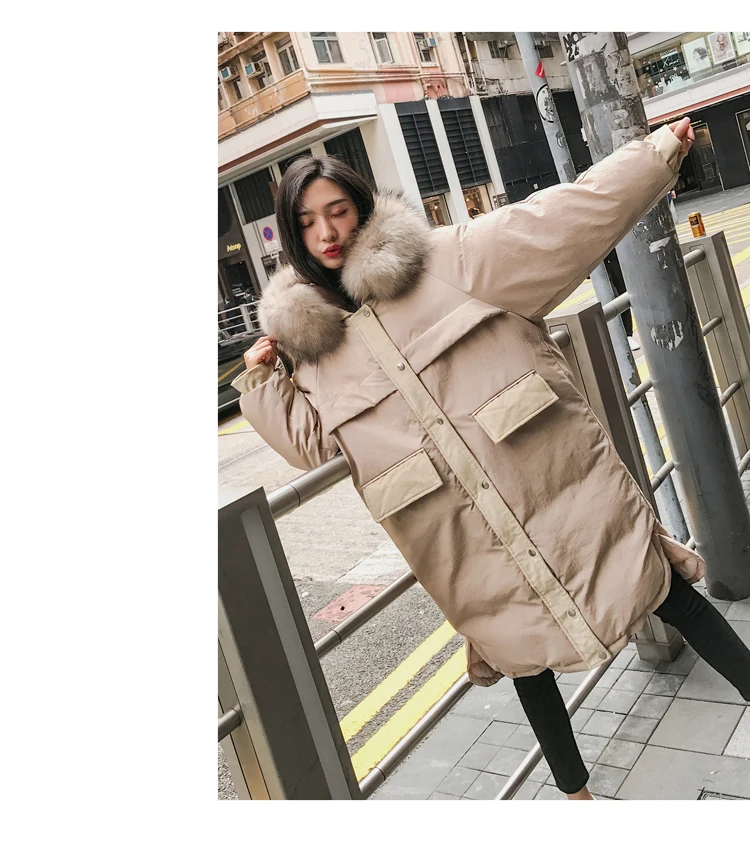 30 Degree Women Winter Coat Thick Warm Ladies Down Jacket Parkas Duck Cotton Large Real Fur Collar Long Female Overcoat