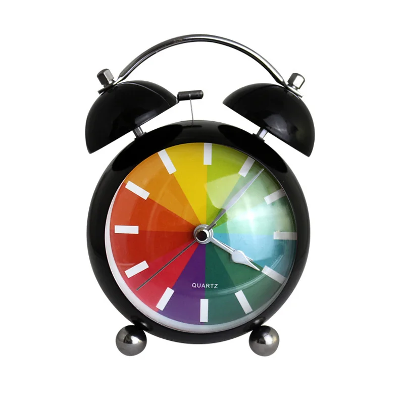 

Rainbow Twin Bell Alarm Clock Student Bedroom Curved Surface Metal 4.5 Inch Clock Creative Nightlight Table Clock Fashion Style