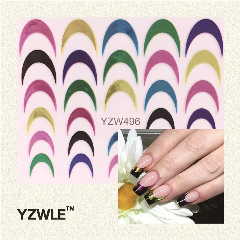 YWK 1 лист многоцветные наклейки для дизайна ногтей, наклейки для французского маникюра