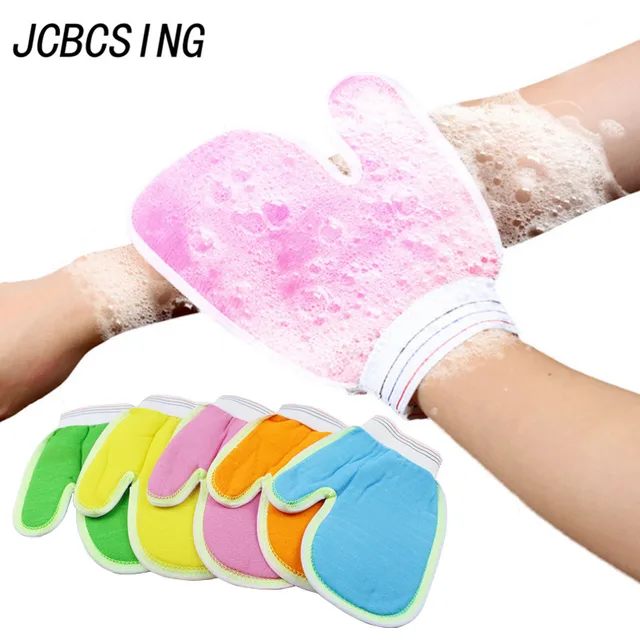 Special Price JCBCSING Plant Fiber + Sponge Shower Bath Gloves Exfoliating Wash Skin Spa Massage Scrub Body  Bath Brushes Bathroom Accessories