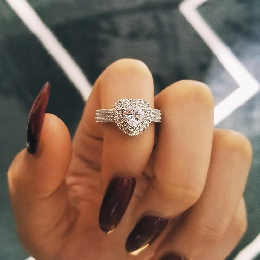2019 Nový příjezd 925 skutečné stříbro Stříbrné srdce řezání Engagement for Women miluje dívku Promise Rings Šperky sepcial unikátní R1505