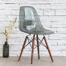 Современные Дизайн прозрачный Пластик сиденье орех Цвет твердой деревянной ногой База обеденный стул современные деревянные ноги Мебель стул