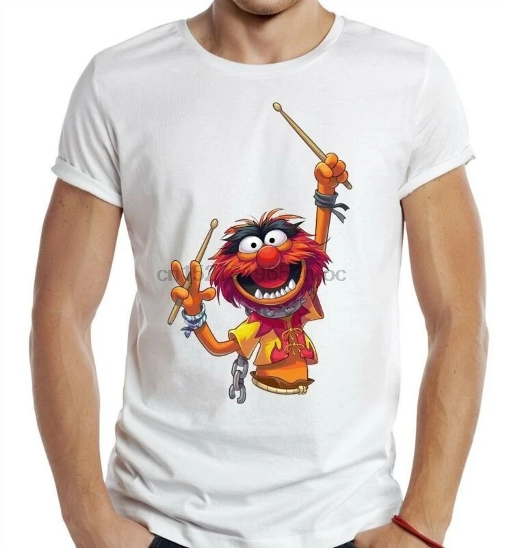

Animal T-shirt Muppet White 70S 80s 90s Retro Tee drummer funny band music fun