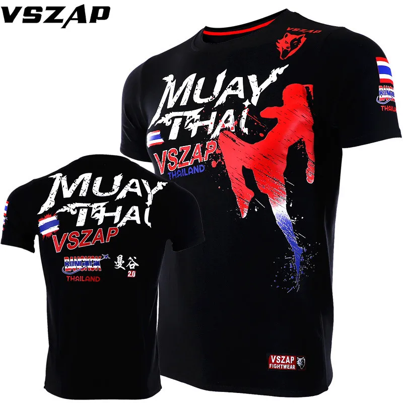 

VSZAP Boxing Jerseys Fight MMA T-Shirt Gym Shorts Boxing Fitness Sport Muay Thai Cotton Breathable T Shirt Men Kick boxing
