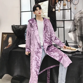 

Male Long Cardigan Windbreaker Streetwear Fashion Hip Hop Outerwear Jacket Men Velvet Loose Casual Hooded Trench Coat