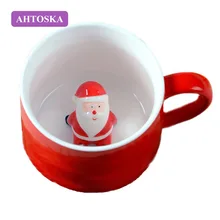 AHTOSKA 3D Кофе Кружка Стакан Молока Красная Чашка Из Керамики Воды С Крышкой Новогодние Товары Рождественские Подарки Питейная Посуда