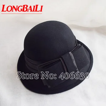 

Winter New Wool Felt Bucket Hats For Women Chapeu Fedoras Ladies Bow Cloche Hat Free Shipping SWDW020