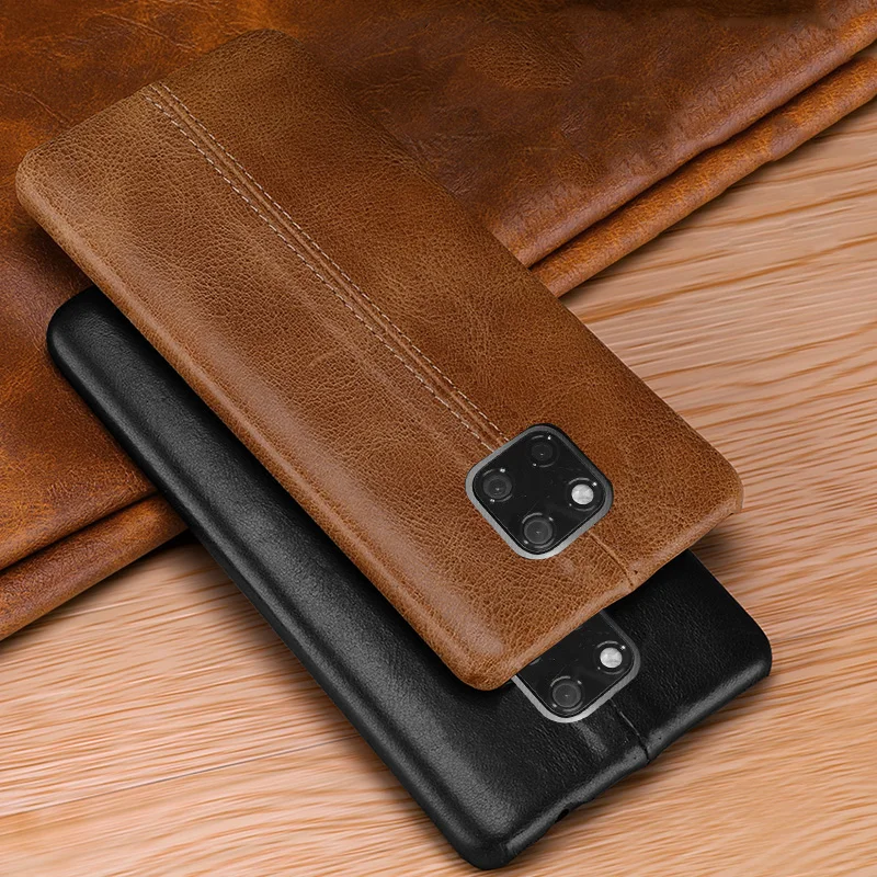 

First layer cowhide stitching Business Genuine Leather case cover For Huawei Mate 20 Pro ,Mate 20 X , Mate 20 Suture Black-brown