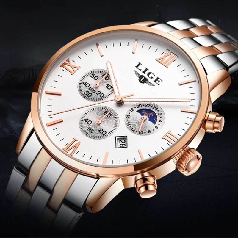 

LIGE Fashion Mens Watches Top Brand Luxury Steel Quartz Watch Man Sports Waterproof Watches Relogio Masculino gifts for husband