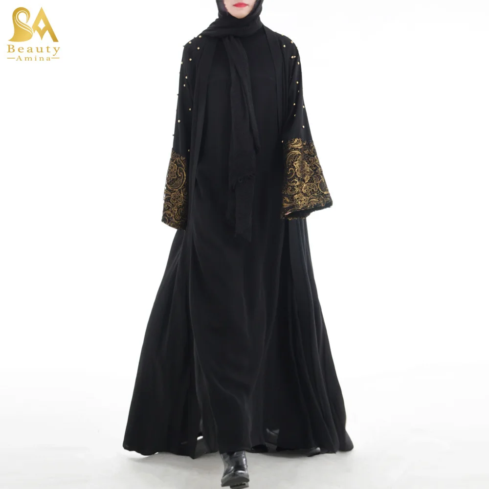 Caidigan Black Robe модный мусульманский халат для взрослых вышитый бисером