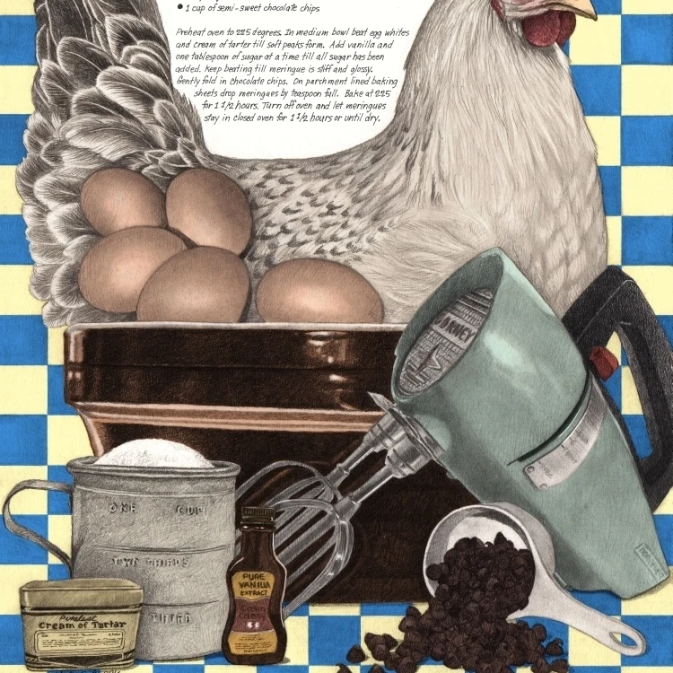 Meringue Chicken Blue Poster Print by Wendy Hogue Berry (9 x 12)