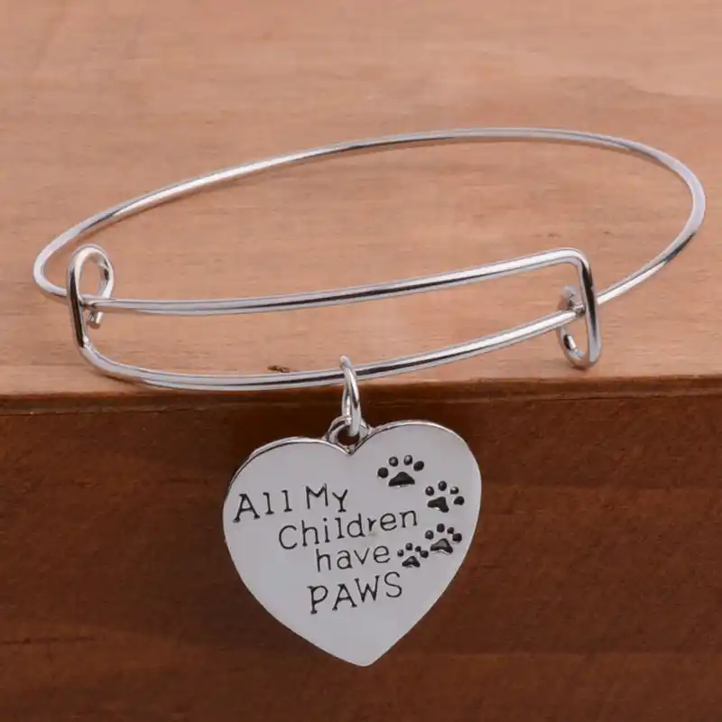 Fashion All My Children Have Paws Heart Pendant Charm Bracelet Heart Pendant Charm Bracelet