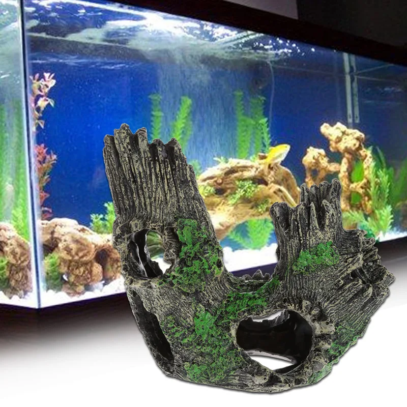 В виде дерева из смолы ствол коряга аквариума украшение искусственная полая деревянная дыра аквариум Декор Рок Пещера для рыбы креветки 14x10x11cm
