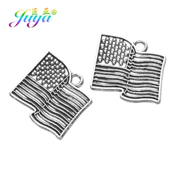 

Juya 10pcs Wholesale Antique Silver Color USA/American Flag Charms Pendants For Bracelets Necklace Making DIY Handmade