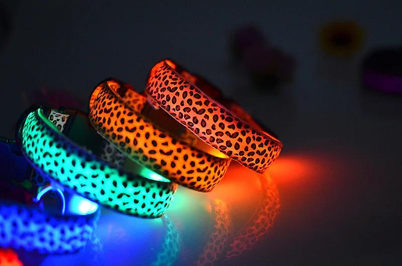 

LED luminous pet collar Dog collares harness leash para perros Leopard leads corrente produtos para cachorro mascotas cachorro