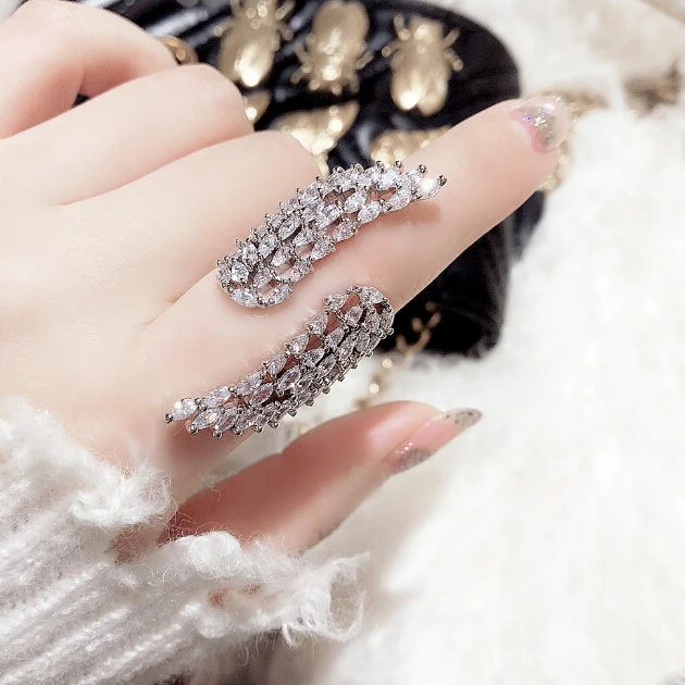 

Sparking Luxury AAA Cubic Zirconia Angel Wings Opening Wedding Rings For Female Adjustable Fingers Jewelry