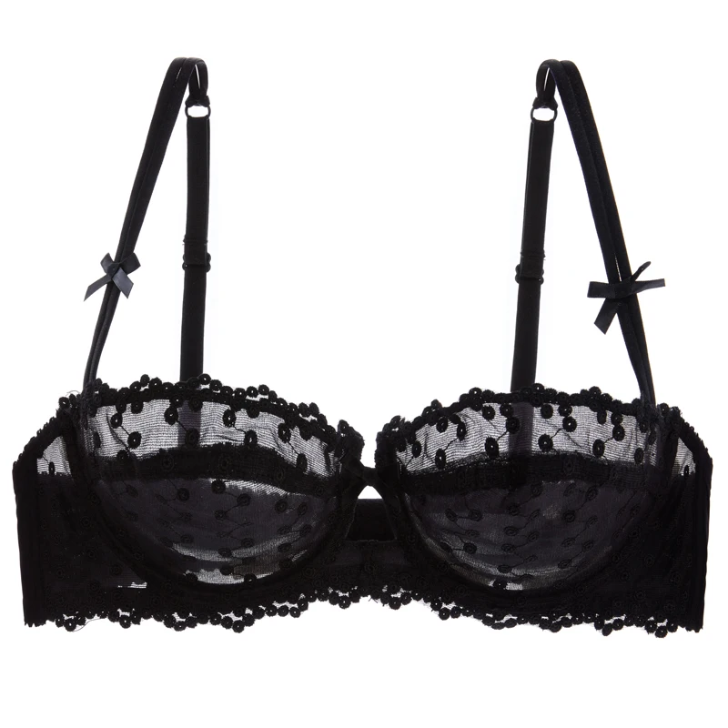 Sexy half-cup bra super thin lace embroidery sponge transparent thin underwear bra