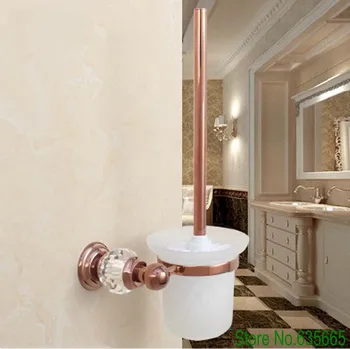 

High Quality Crystal Glass Decoration Rose Gold Brass Toilet Brush Holders Bathroom Shelf Sanitary Ware Hardware Accessories