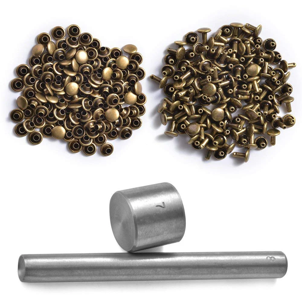 

Leather craft 8mm Die Punch Tool Kit + 100 Sets Double Cap Rivets Snap Fastener Press Studs Button AD148