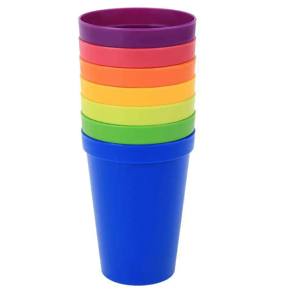 

7Pc Kids Mug Plastic Drink Cups Iced Coffee Juice Liquid Beaker Lid Party Water Battle Set Of 7 Reusable Travel Modern
