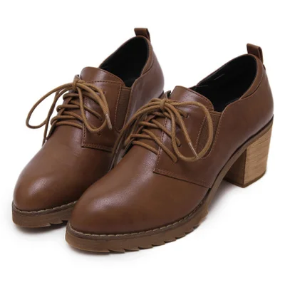 Осенняя женская обувь; Модные женские оксфорды в винтажном стиле; женская повседневная обувь на плоской подошве в английском стиле; женская обувь из искусственной кожи в консервативном стиле; Размеры 33-42 - Цвет: Brown