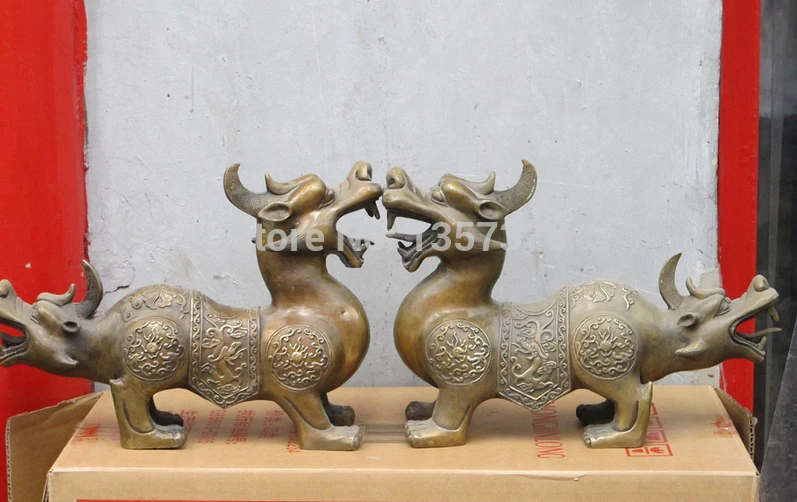 

shitou 00887 14"China Bronze auspicious fengshui Unicorn Pi yao Statue Pi Xiu Pair wealth