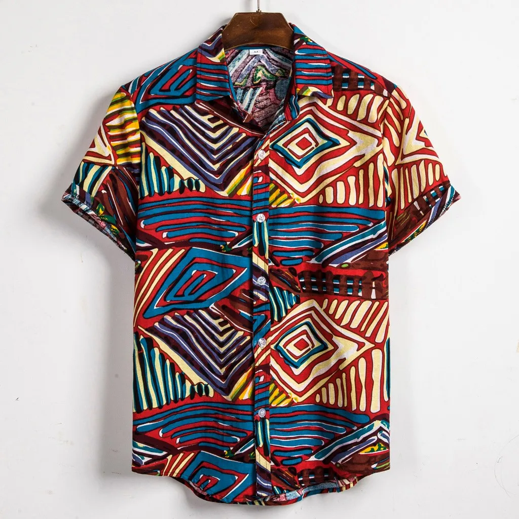 

Hawaiian Shirt linen shirts men 2019 summer beach shirt blouse Men Ethnic Short Sleeve Casual Africa Blouse camisas streetwear