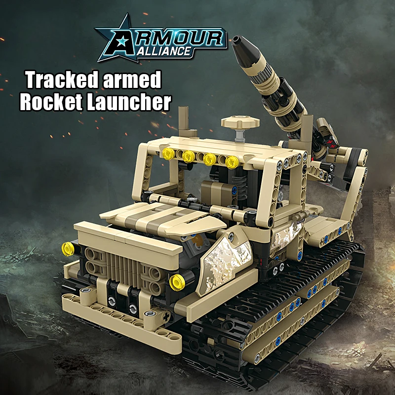 

Remote Control Building Block Marine Corps Heavy Tracked armed rocket launcher Assembling Block Early education toy model