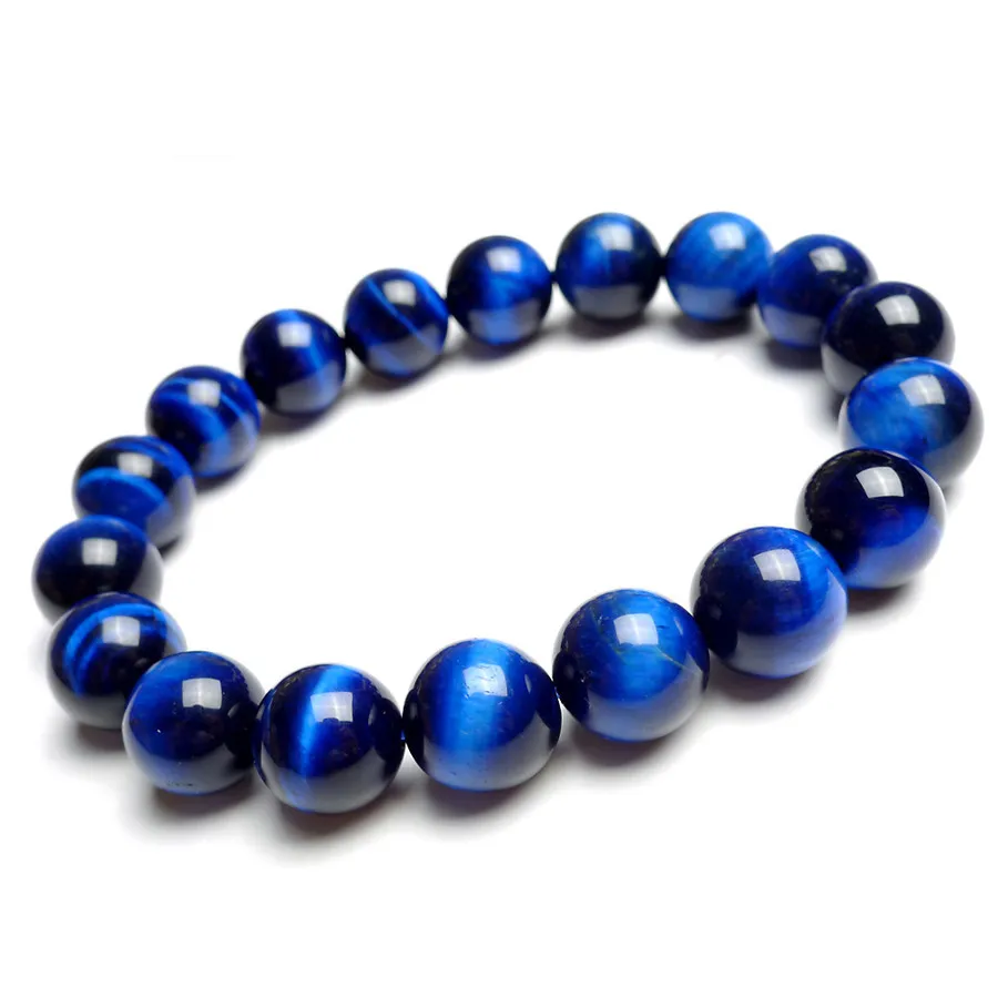 

12mm Genuine Natural Black Blue Tiger's Eye Round Beads Bracelets For Women Stretch Charm Powerful Natural Stone Bracelets