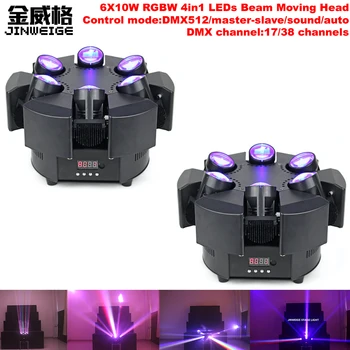 

Free Shipping 2pcs/lot High Brightest 6X10W RGBW 4in1 LED Lyre DMX Stage Lights Dj Led Moving Head Beam For Professional Disco