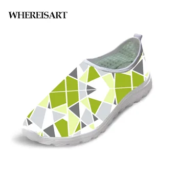 

WHEREISART Classic Mesh Shoes For Men Geometric Green Mens Casual Canvas Shoes Personalized Flats Leisure Shoes Teenage Boys