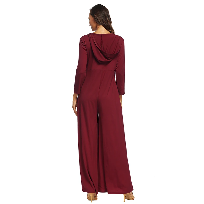 Wide Legs Jumpsuits Women Full Length Pants Long Sleeves V Neck 2018 New Fashion Jumpsuits