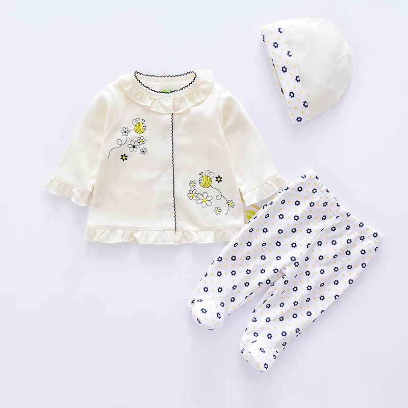 НОВЫЕ комплекты одежды для малышей хлопковая одежда для маленьких мальчиков и девочек костюм с принтом для новорожденных комплект из 3 предметов: топ с длинными рукавами+ штаны+ шапочка, детский хлопковый комплект