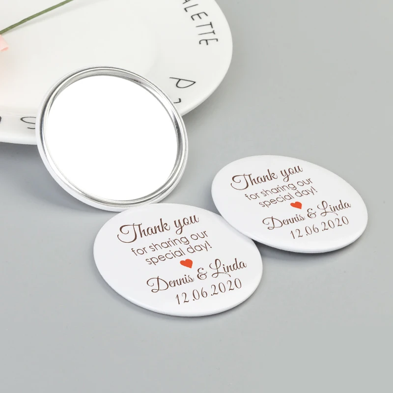 100 шт. персонализированные макияжное зеркальце для сумочки свадебный сувенир под заказ карманное зеркало для сумочек индивидуальный свадебный подарок для гостей